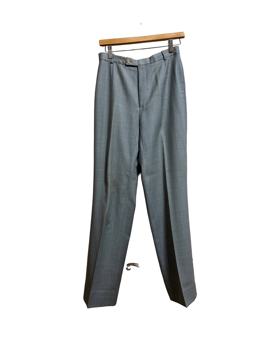VTG Barry Bricken Lightweight Wool Gray Glen Plaid Trousers Gold Overcheck